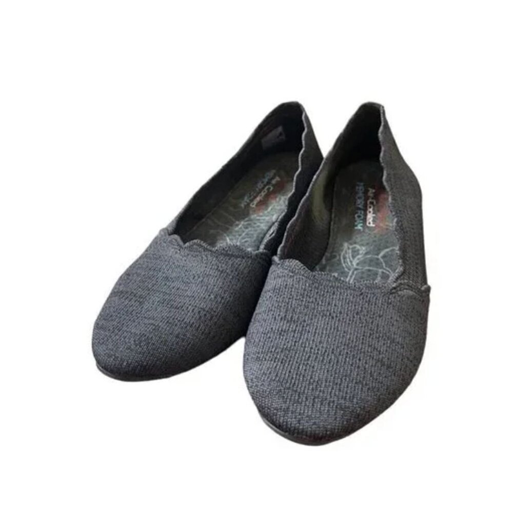 Skechers Womens Gray Air-Cooled Memory Foam Scalloped Knit Ballet Flats Shoes Ca